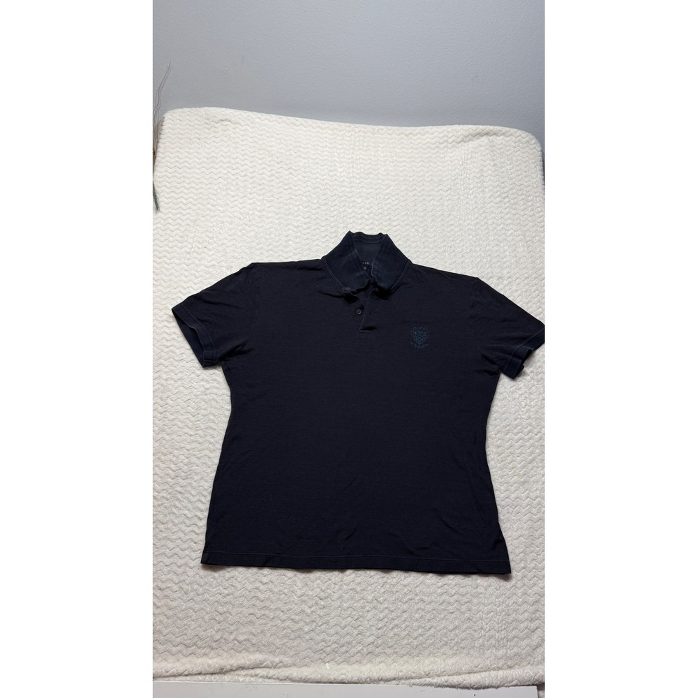 Gucci Mens XL Navy Blue Short Sleeve Pique Polo Shirt Embroidered Crest Italy